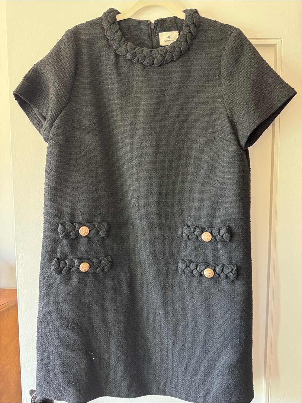 Tuckernuck Black Textured Shift Dress with Braided Trim